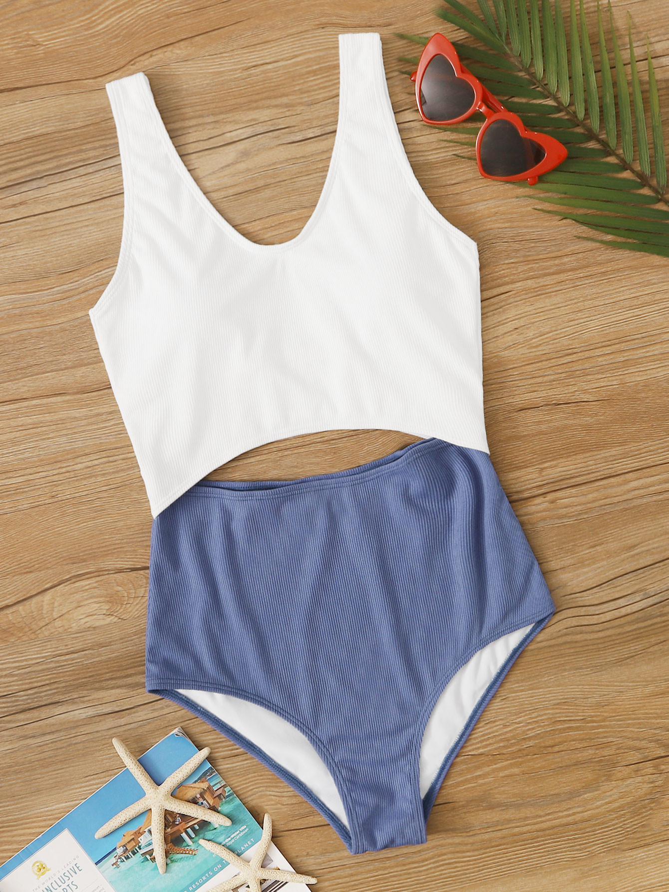Two Tone Cut-out One Piece Swimsuit | SHEIN