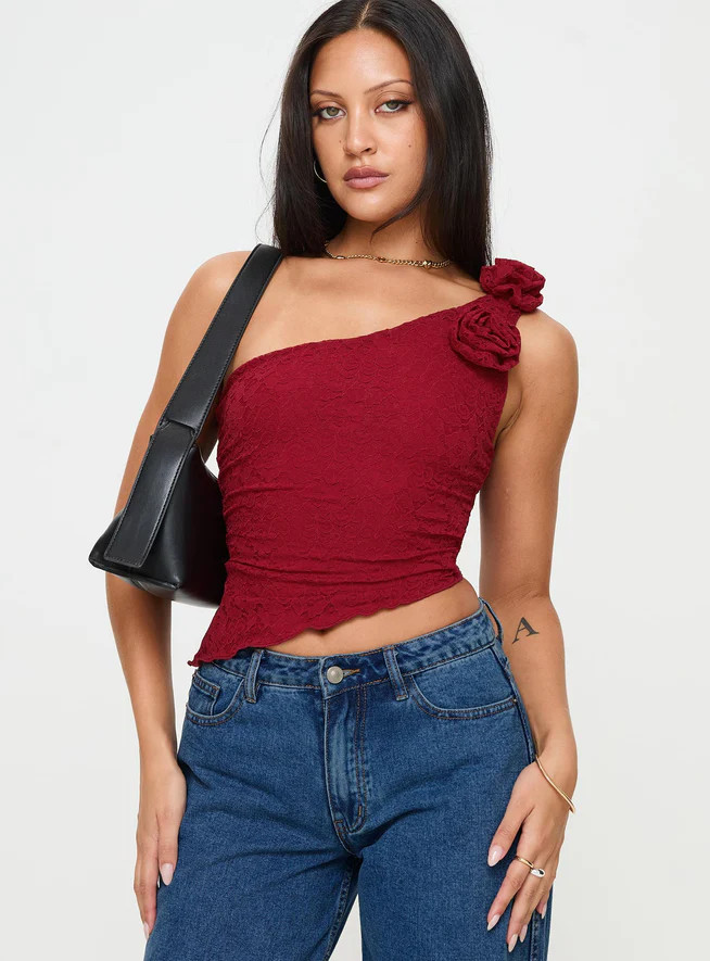 Pillai One Shoulder Top Red | Princess Polly US
