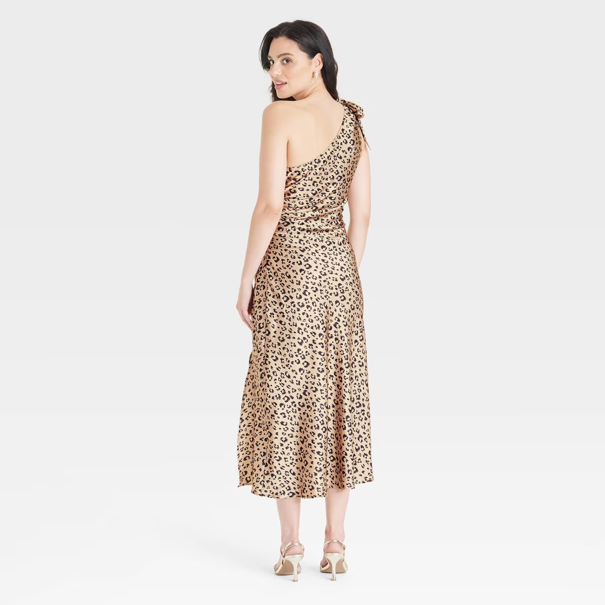 Women's One Shoulder Midi Dress - A New Day™ Brown Leopard Print S | Target