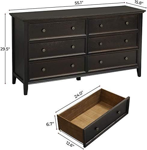 Hasuit 6 Drawer Double Dresser, Solid Wood Dresser Chest with Wide Storage Space, Storage Tower Clot | Amazon (US)