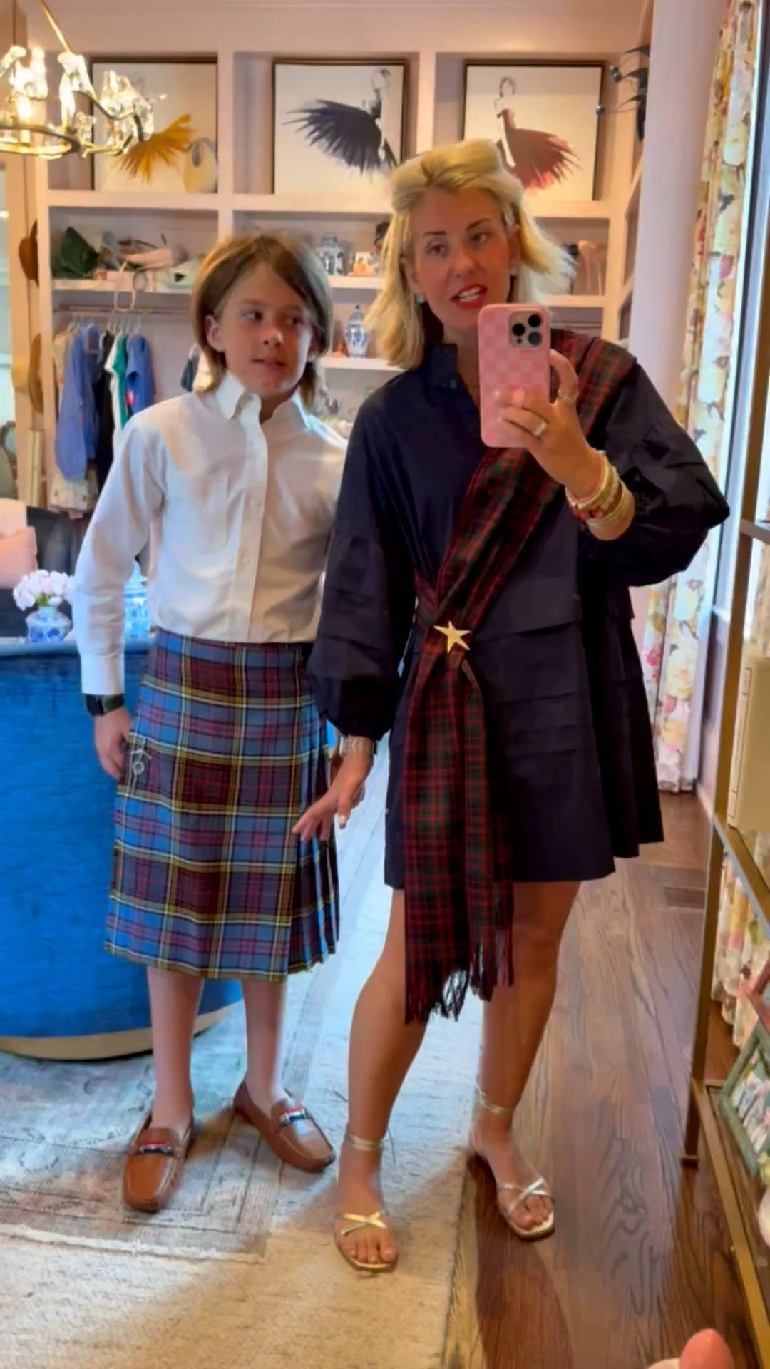 James is carrying on the tradition and wearing our family plaid kilt today to church. I’m wearing our favorite Tnuck dress in XS and 8 sandal tts. ￼
 *Use my code Catherine20 at A+B
 *Use code Mixandmatchmadness at Loopy

#LTKKids #LTKmomlife #LTKootd