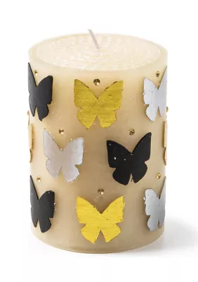 MacKenzie-Childs Butterfly Silver & Gold 4" Pillar Candle | Belk