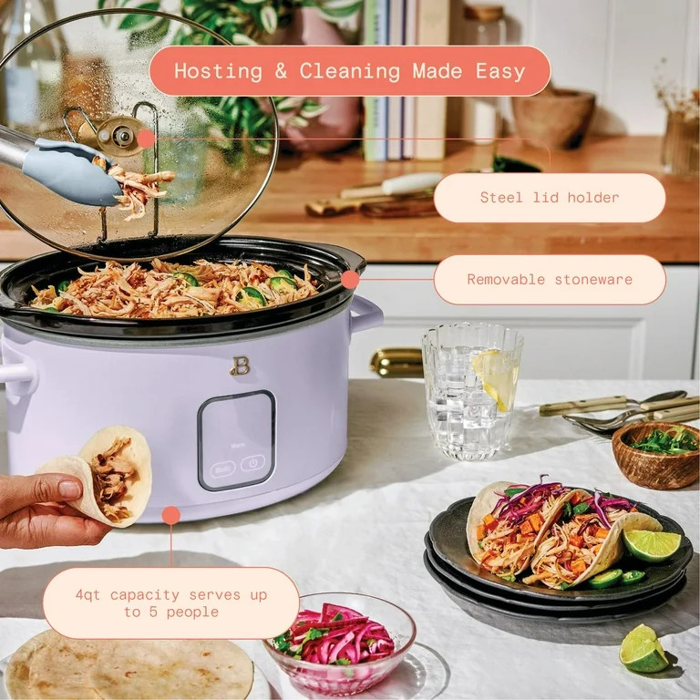 Beautiful 4Qt Slow Cooker with Touch-Activated Display, Lavender by Drew Barrymore - Walmart.com | Walmart (US)