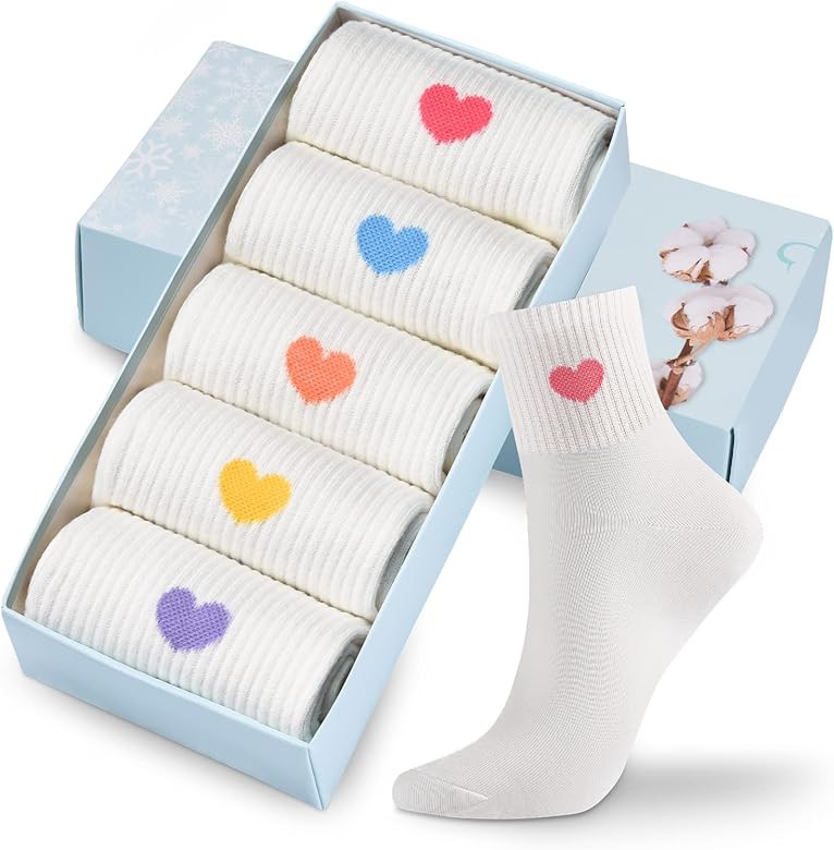 Corlap Women's Crew Socks Ankle High Cotton Fun Cute Athletic Running Socks Gifts For Women (5-Pa... | Amazon (US)