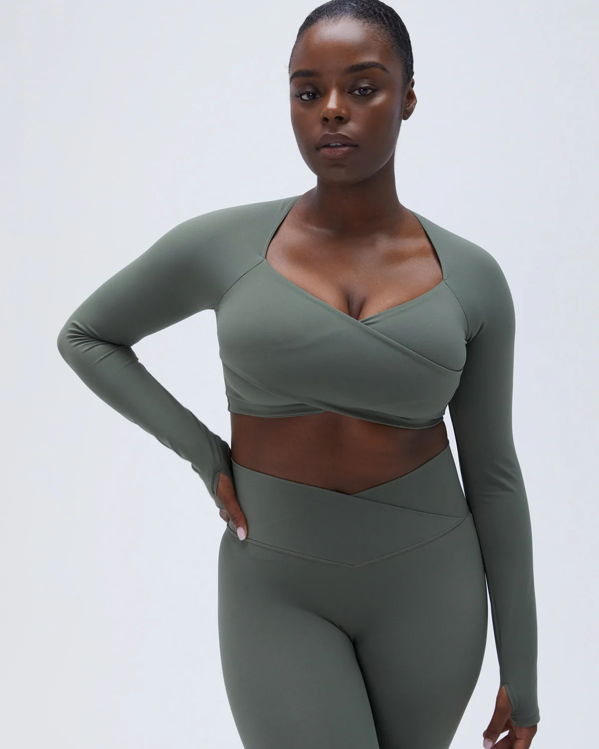 Ultimate Long Sleeve Wrap Top - Khaki Green | Adanola UK