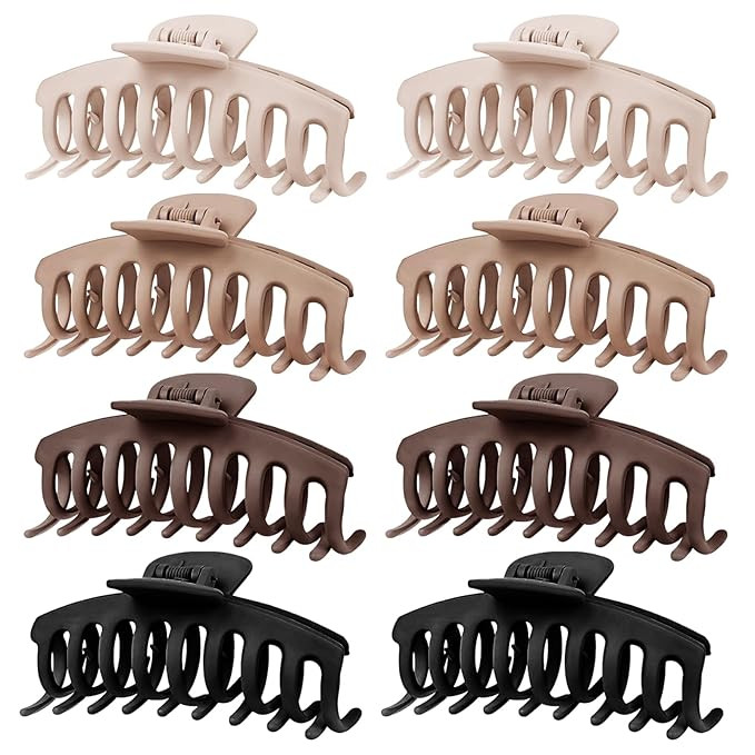 TOCESS Hair Claw Clips for Women - 8PK Large Neutral Matte Jumbo Hair Clips for Thick, Thin, Long... | Amazon (US)