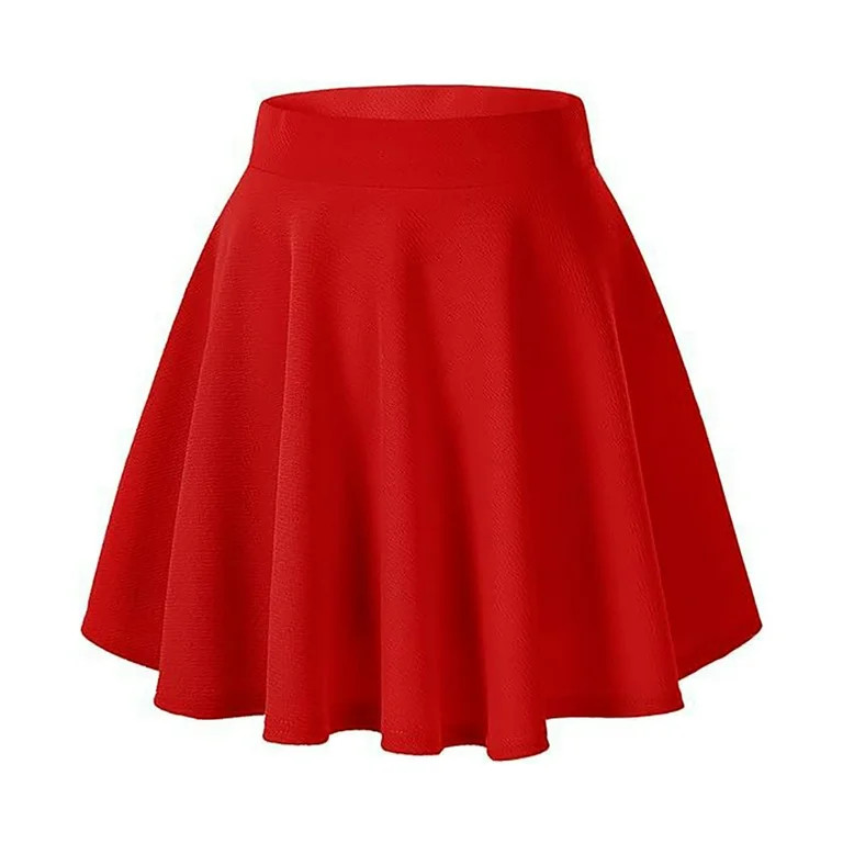 vigerkar Women's Basic Versatile Stretchy Flared Casual Mini Skater Skirt Red, L | Walmart (US)