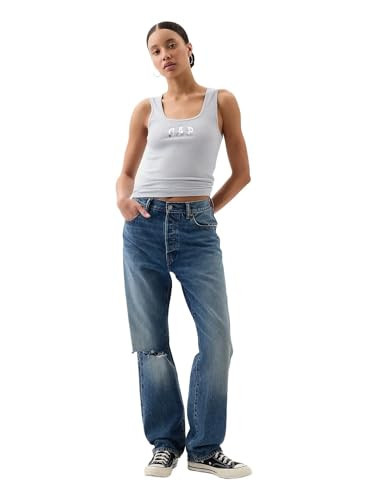 GAP Womens Ribbed Tank Top Logo Grey Matter L | Amazon (US)