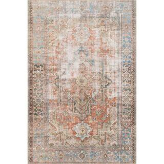 Loloi Loren Terracotta/Sky 8 ft. 4 in. x 11 ft. 6 in. Distressed Bohemian Printed Area Rug LORELQ... | The Home Depot