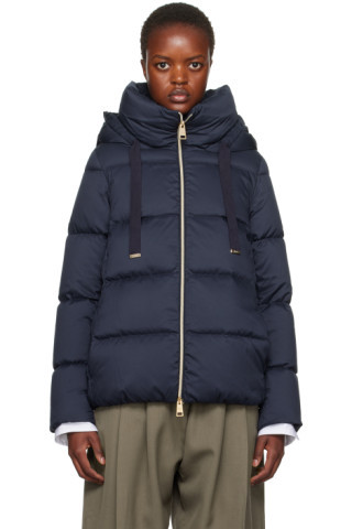Navy Quilted Down Jacket | SSENSE