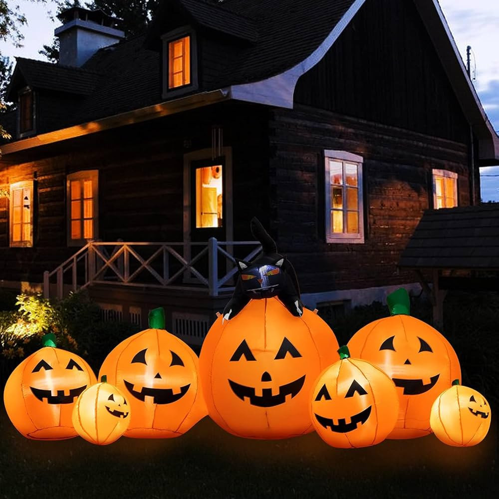 HBlife 8 FT Halloween Inflatables Outdoor Decorations Pumpkin, Animated Witch's Cat Blow Up Pumpk... | Amazon (US)