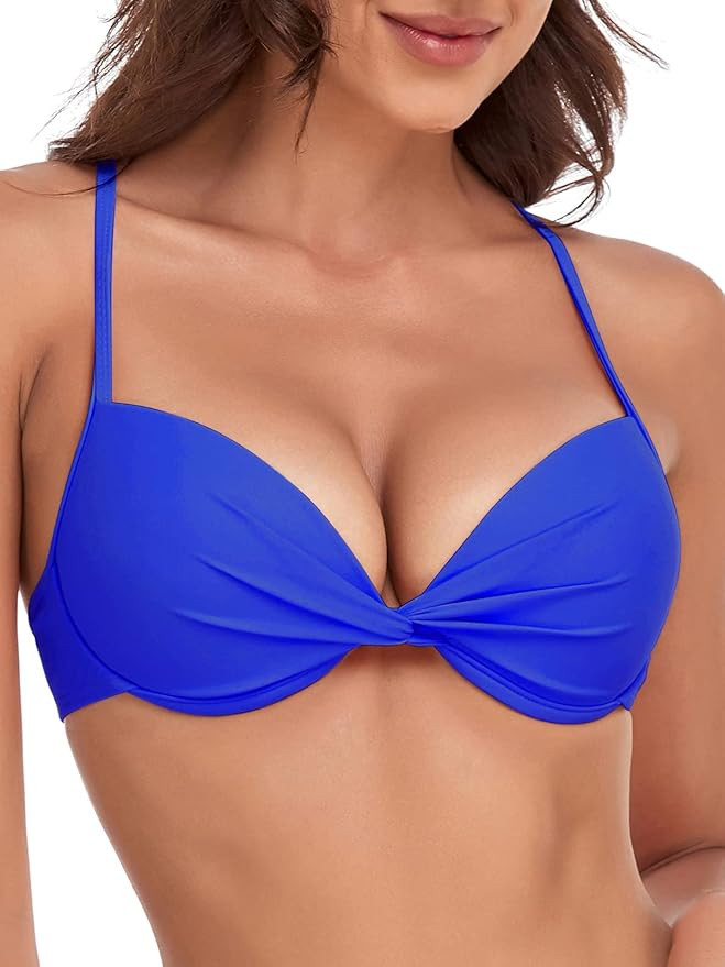 Colloyes Women's Push Up Bikini Top Twist Front Underwire Molded Soft Pads Vintage Bikini Swimsui... | Amazon (US)