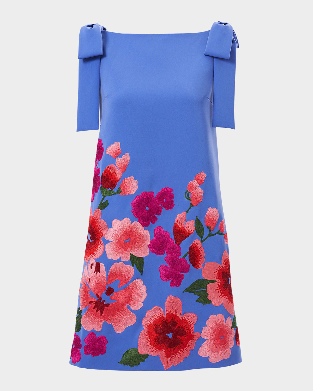 Floral-Embroidered Bow Sleeveless Mini Shift Dress | Neiman Marcus
