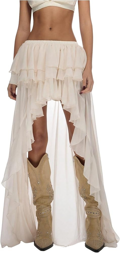 Verdusa Women's Western Ruffle Waterfall High Low Maxi Skirt Boho Tiered Layered Skirts Cowgirl O... | Amazon (US)