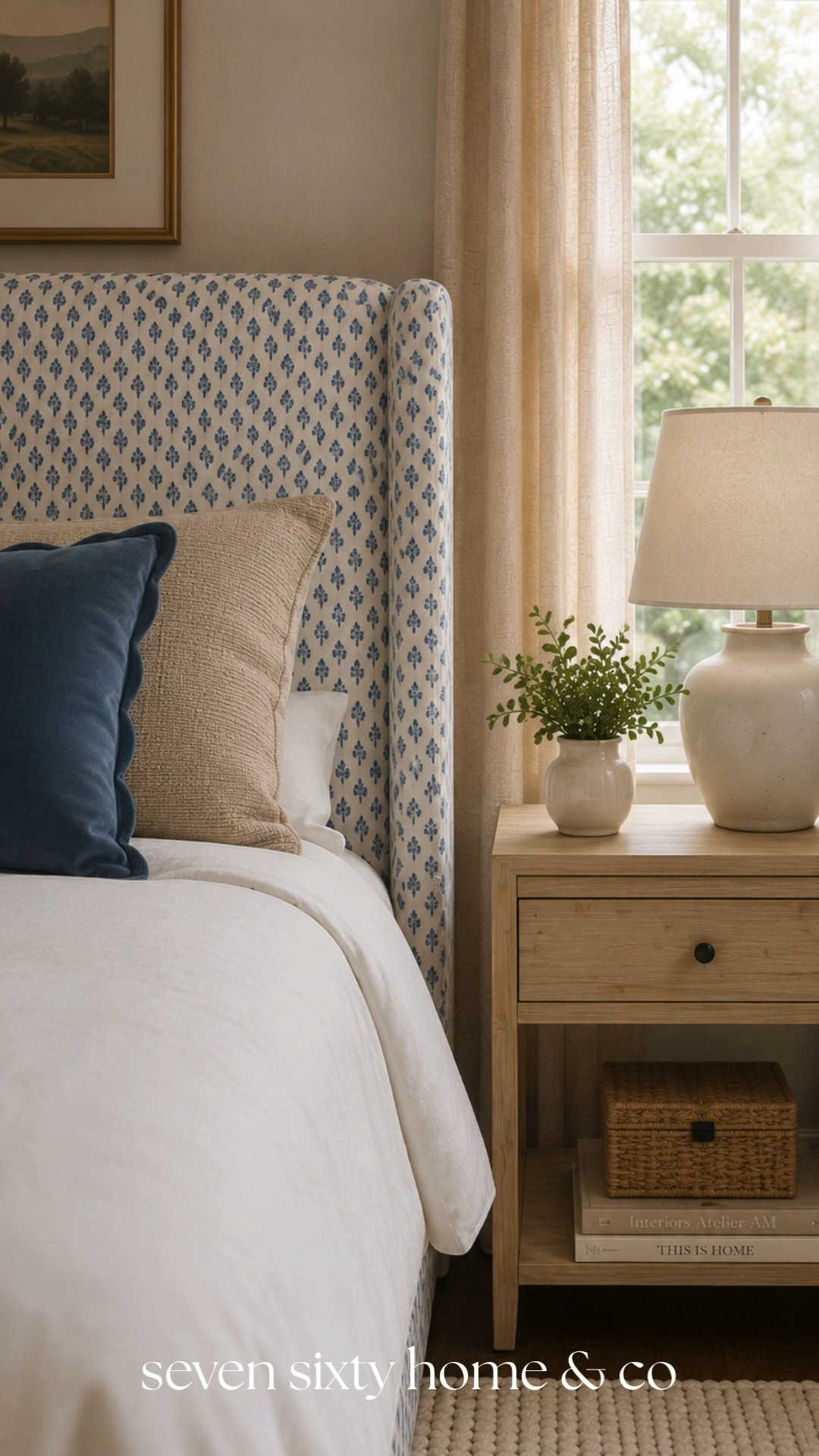 A good bedroom isn't about one statement piece—it's the layering. Upholstery, wood tones, linen-inspired textures, and soft lighting work together to create a calm, finished space. Shop the full Blue & Linen design through the link.

Traditional bedroom styling ideas with layered neutrals, warm wood furniture, and classic bedside decor. 

 #LTKHome