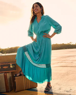 Crochet Detail Ruffle Maxi Dress | Chico's