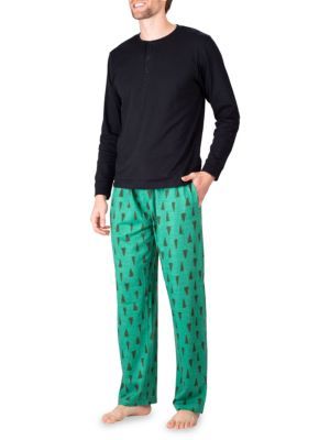SLEEPHERO 2-Piece Henley Tee &amp; Evergreen Tree Pants Pajama Set on SALE | Saks OFF 5TH | Saks Fifth Avenue OFF 5TH (Pmt risk)