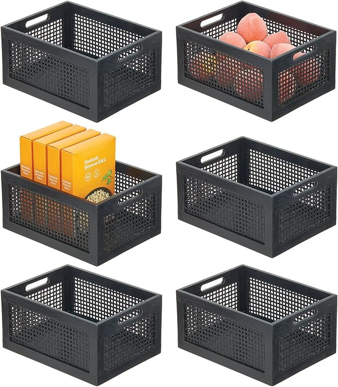 mDesign Small Decorative Wooden Crate Storage Box, Rustic Pine Wood Organizer Bin Basket w/Built-... | Amazon (US)