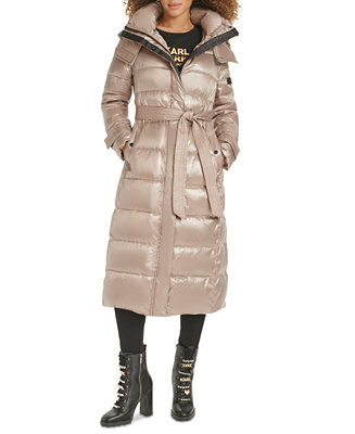 Women's Shine Hooded Belted Puffer Coat | Macy's