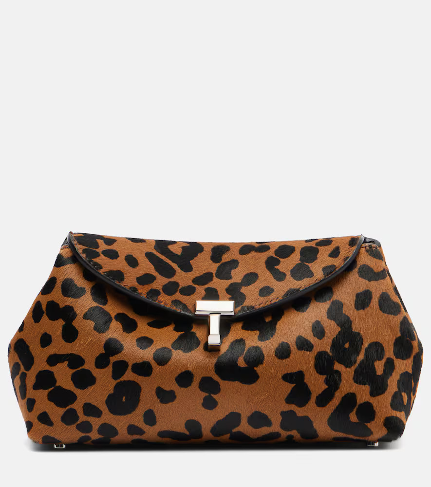 Toteme T-Lock Mini leopard-print calf hair clutch | Mytheresa (US/CA)