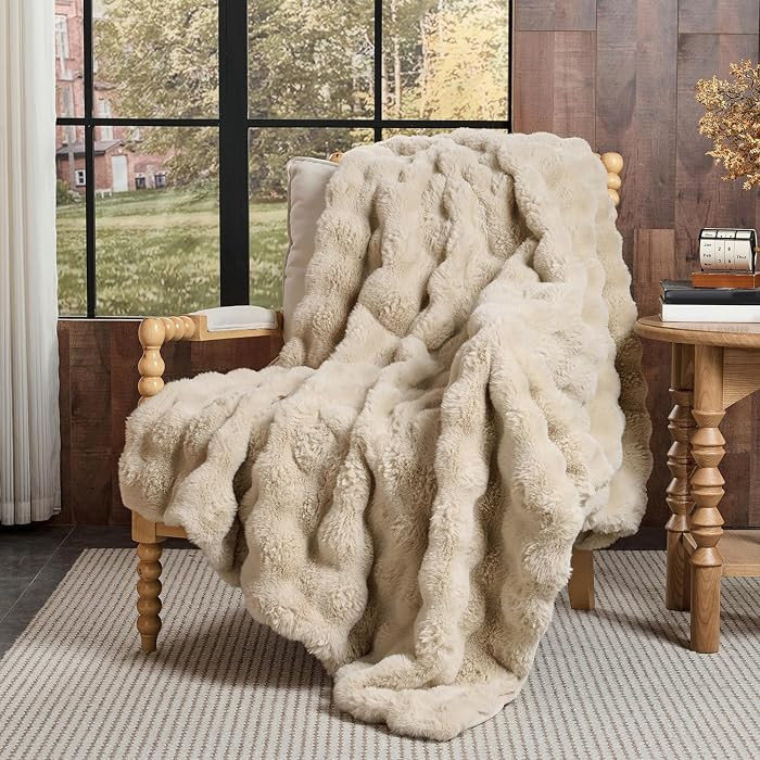 Lotus Karen Faux Fur Throw Blanket Linen - 800 GSM Bubble Rabbit Fluff Blanket for Couch Bed Sofa... | Amazon (US)