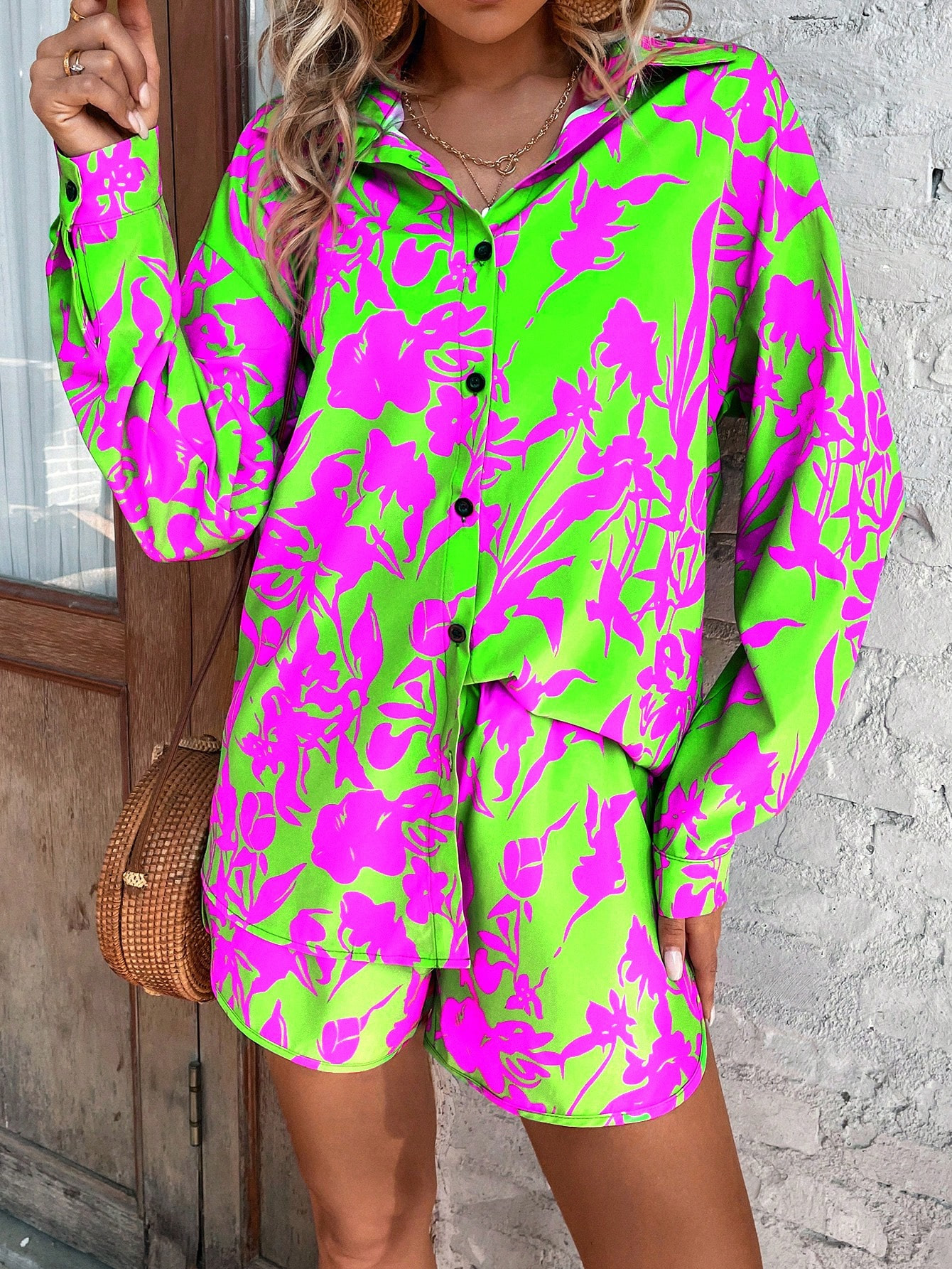 SHEIN VCAY Allover Print Drop Shoulder Shirt & Shorts | SHEIN