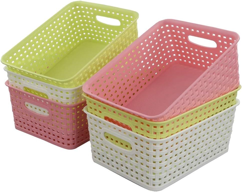 Fiaze Woven Plastic Storage Baskets, 10.03" x 7.55" x 4.09", Set of 6 | Amazon (US)