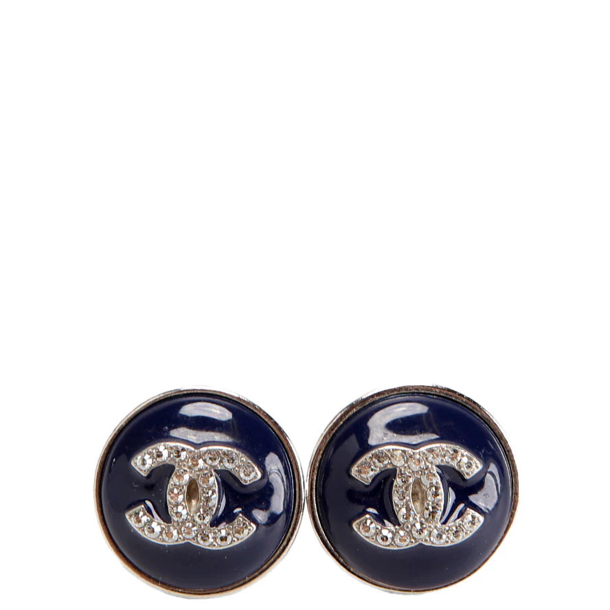 Crystal CC Enamel Round Earrings Navy/Silver | Keeks Designer Handbags