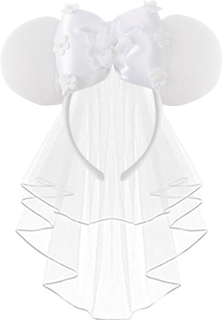 JIAHANG Mouse Ear Headband with Bridal Veil, Honeymoon Wedding Ears,Bachelorette Party Headpiece ... | Amazon (US)