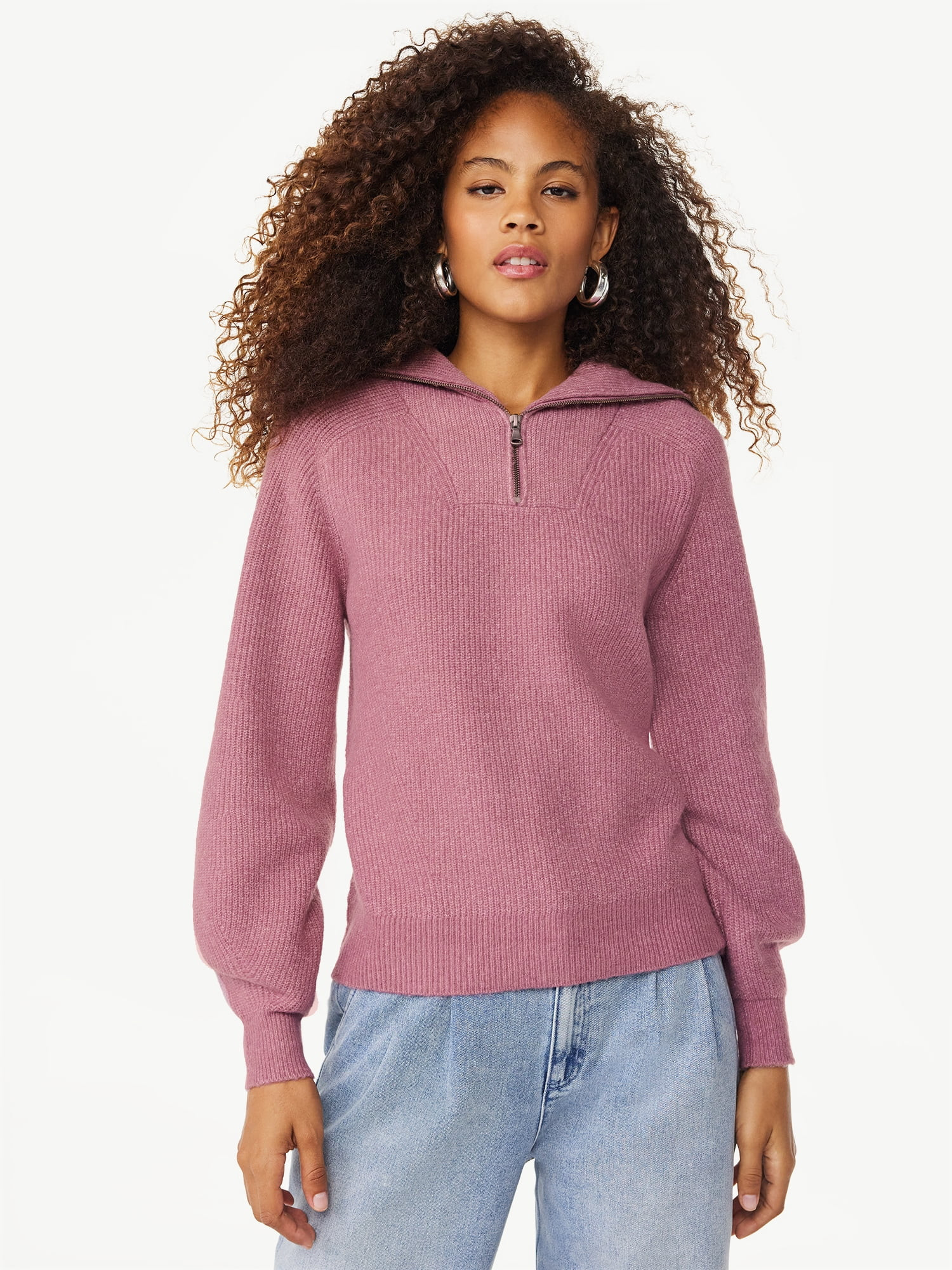 Scoop Women's Half Zip Sweater with Long Sleeves, Sizes XS-XXL | Walmart (US)