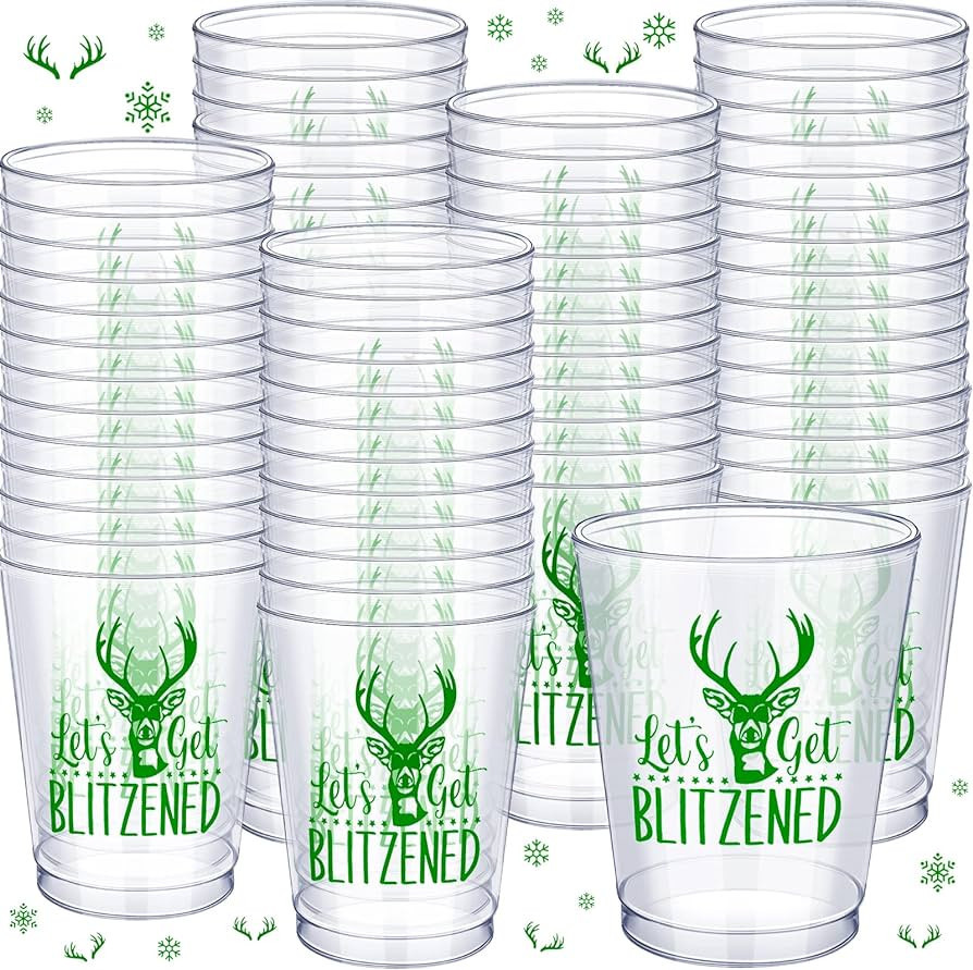 Nuenen 50 Count Christmas Disposable Plastic Cups Clear Christmas PET Cups Deer Print Xmas Plasti... | Amazon (US)