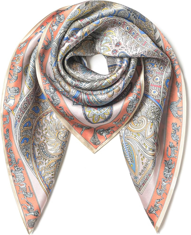 SHIROUYU 100% Mulberry Silk Scarf 35'' Large Square, Lightweight Women\u2019s Silk Shawl, Multipu... | Amazon (US)
