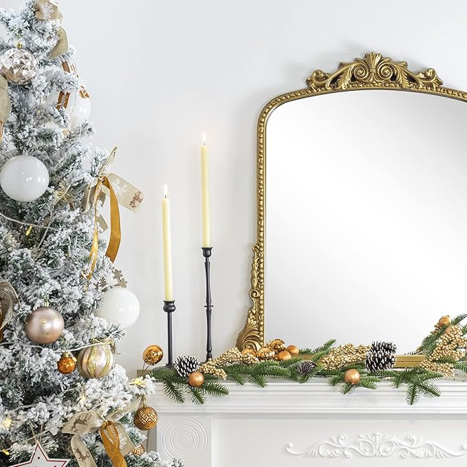 Amazon.com: VANA NALA Antiqued Gold Ornate Mirror Arched Mantel Wall Mirror Baroque Inspired Bath... | Amazon (US)