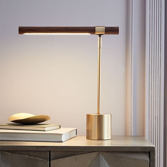 Linear Wood LED Table Lamp, Walnut | West Elm (US)