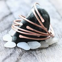 Handmade Copper Bangle Bracelet Set Hammered Minimalist Adjustable Cuffs | Etsy (US)