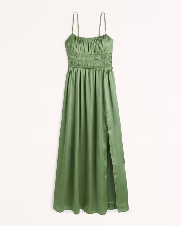 Women's Smocked Bodice Satin Maxi Dress | Women's New Arrivals | Abercrombie.com | Abercrombie & Fitch (US)