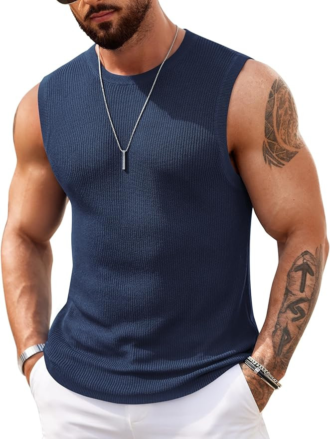 COOFANDY Mens Casual Knitted Tank Tops Crew Neck Sleeveless Muscle T Shirts Summer Beach Tops | Amazon (US)