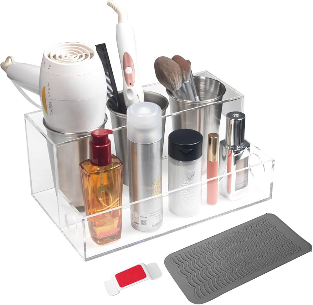 A & R Hair Tool Organizer, Clear Acrylic Blow Dryer Holder, Hair Dryer Organizer for Countertop, ... | Amazon (US)