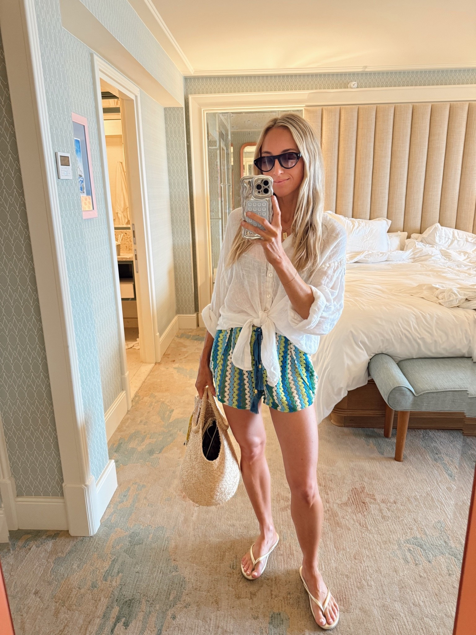 Beach outfit!
My FAVORITE linen coverup shirt - small
My most flattering  bikini by betchy - true to size 
Amazon Crochet drawstring shorts - small
Amazon sunnies!!

Pool coverup / beach coverup / vacation outfit