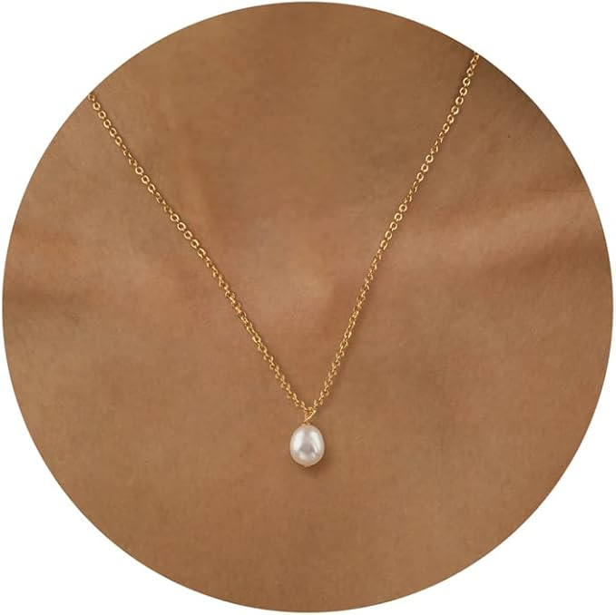 Tewiky Pearl Necklaces for Women, Dainty Gold Necklace 14k Gold Plated Single Pearl Necklace Simp... | Amazon (US)
