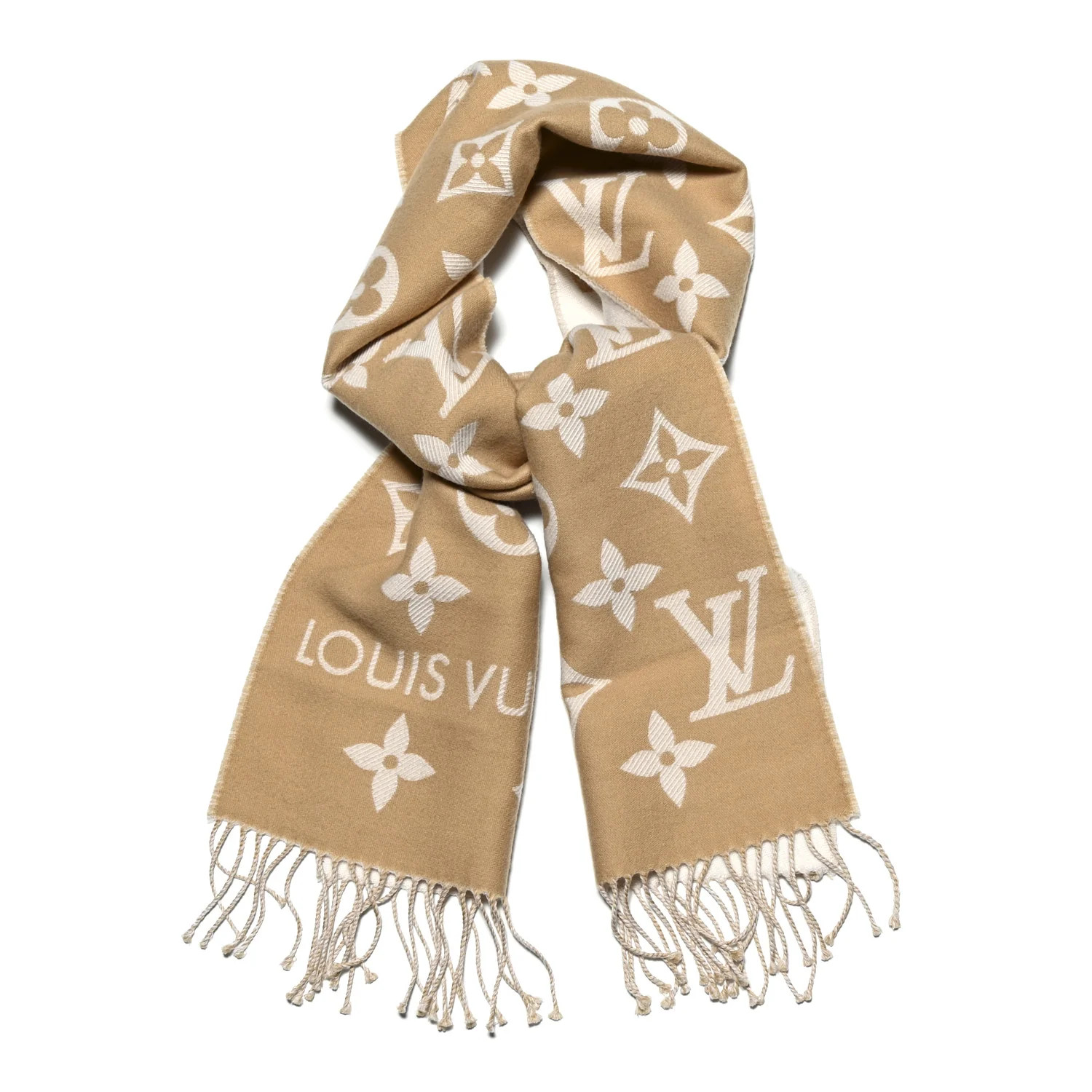 Wool Monogram LV Essential Scarf Beige | FASHIONPHILE (US)