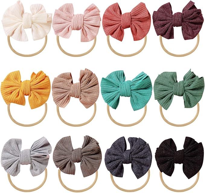 inSowni 12 Pack Soft Stretchy Nylon Bow Headbands Hair Accessories for Baby Girls Toddlers Newbor... | Amazon (US)
