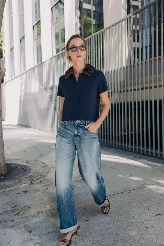 ANIMAL PRINT COLLAR CARDIGAN | Zara US