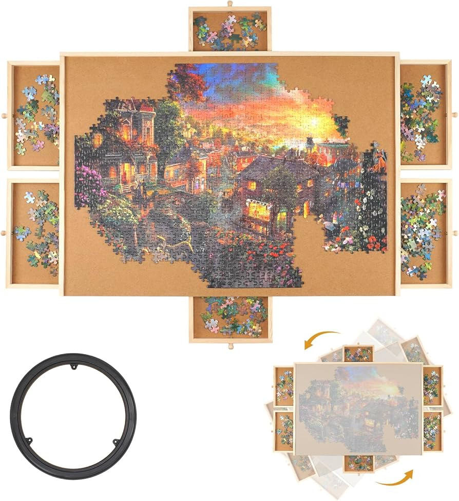 1000 Piece Rotating Wooden Jigsaw Puzzle Table - 6 Drawers, Puzzle Board with Puzzle Cover | 23... | Amazon (US)
