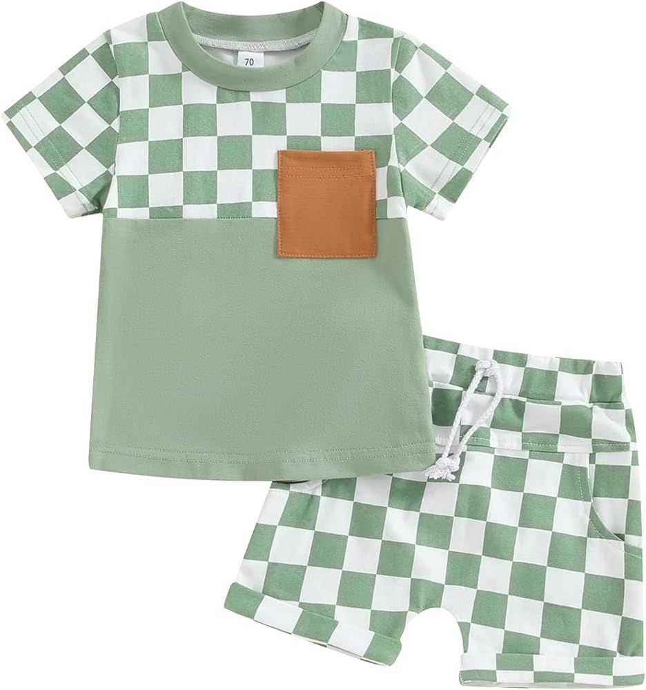 Baby Boy Shorts Set Summer Clothes Short Sleeve Striped Pocket Tshirt and Shorts Casual Toddler B... | Amazon (US)