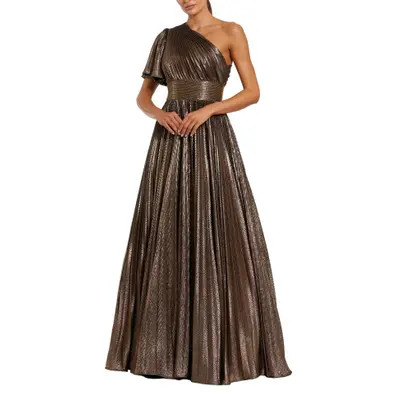 Mac Duggal One Shoulder Pleated Metallic Ballgown in Bronze at Nordstrom, Size 4 | Nordstrom