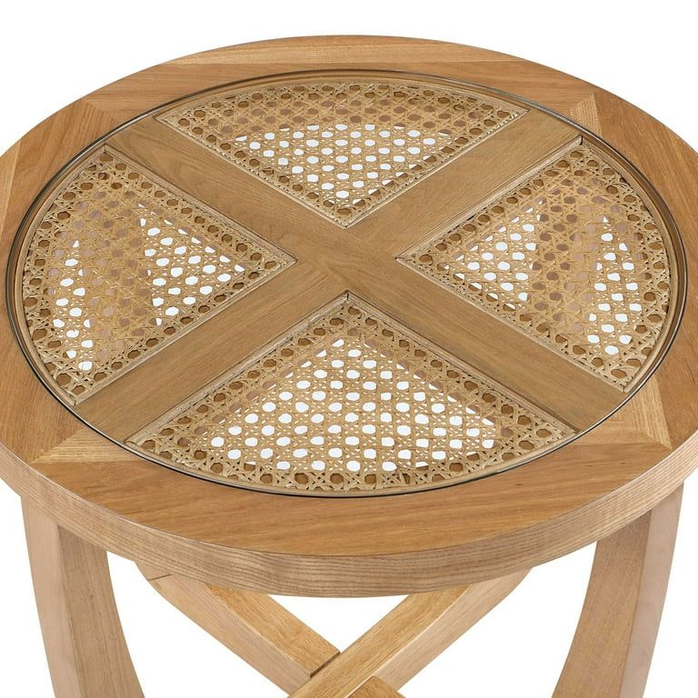 Beautiful Rattan & Glass Side Table with Solid Wood Frame by Drew Barrymore, Warm Honey Finish | Walmart (US)