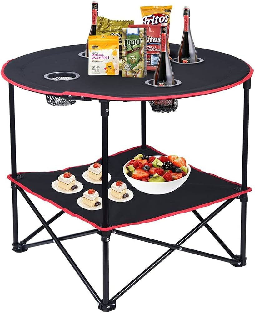 LEADALLWAY Camping Table Folding Picnic Table with 4 Cup Holders and Carrying Bags Collapsible Ca... | Amazon (US)