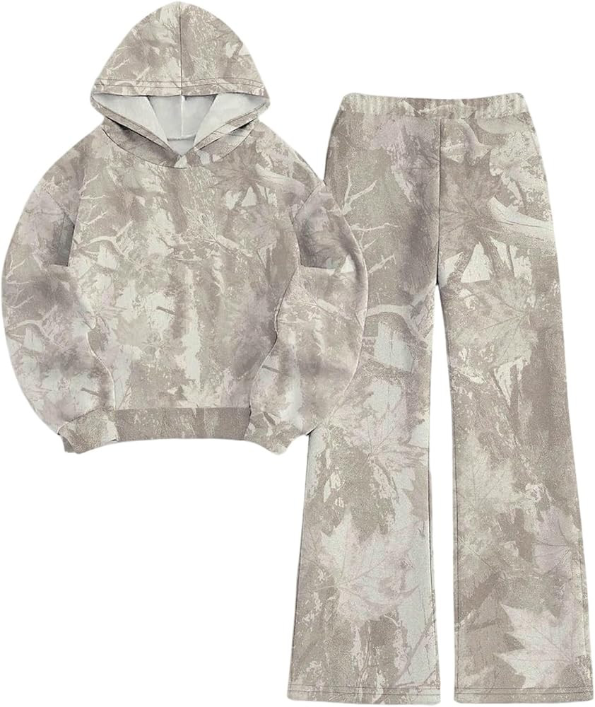 MakeMeChic Women's 2 Piece Sweatsuit Camo Hooded Long Sleeve Sweatshirt Sweatpants Set | Amazon (US)