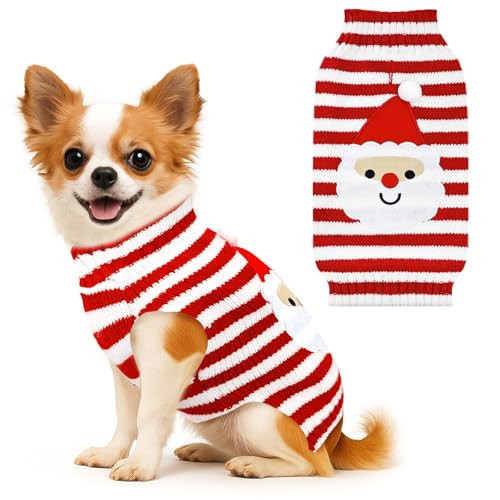 BAEJMJK Dog Christmas Sweater Striped Xmas Holiday Dog Clothes Warm Turtleneck Pet Puppy Outfits Costume Fall Winter Knit Pullover for Small Medium Large Dogs(Red Santa,Medium) | Amazon (US)